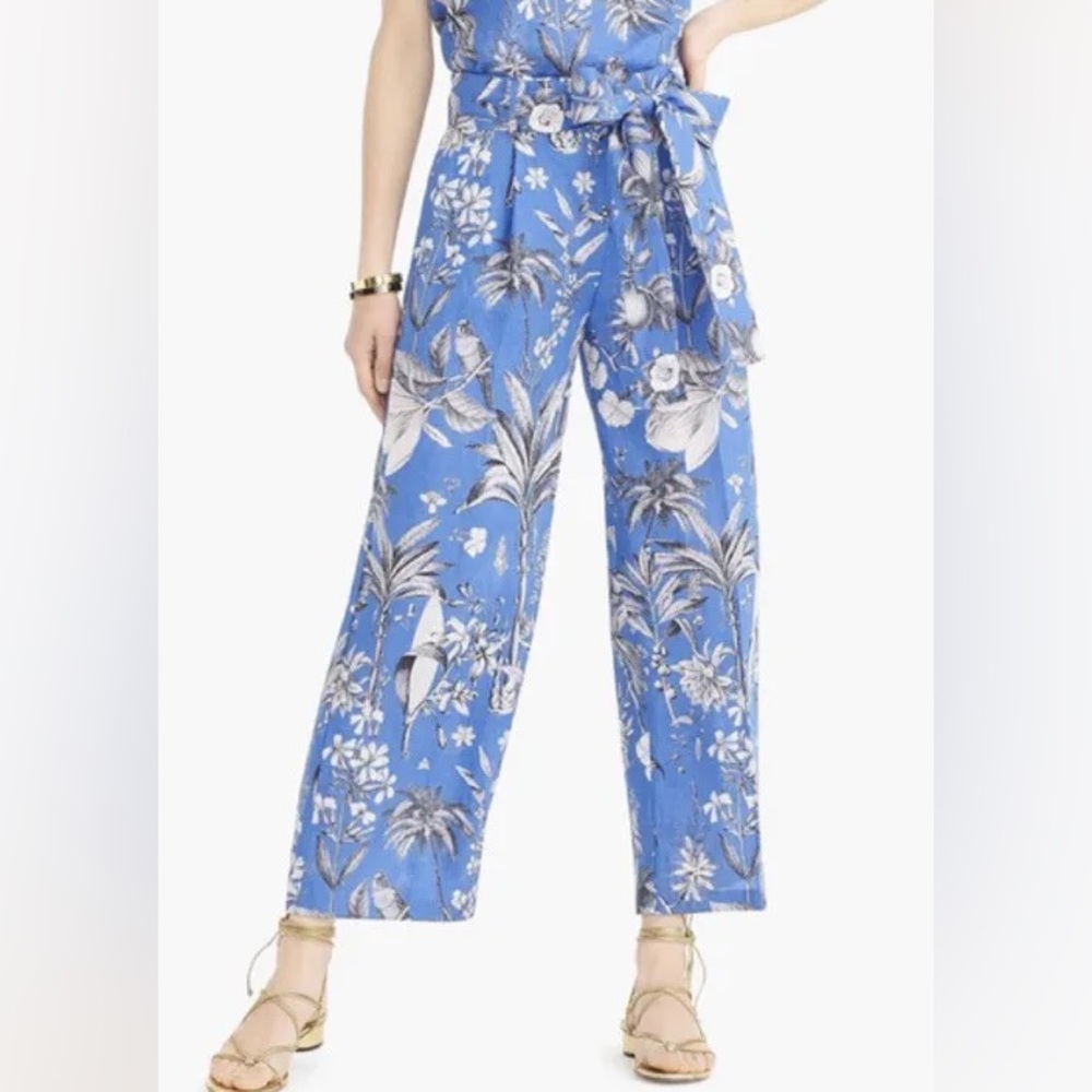 J Crew Toile Italian Linen Wide Leg Pants Resort